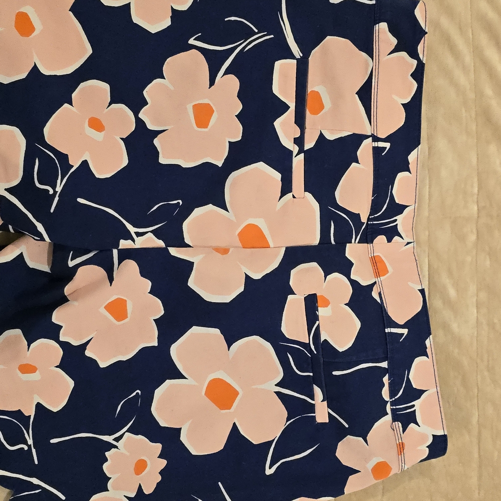 Isaac Mizrahi Navy Floral Bermuda Shorts with Pink & Orange Accents